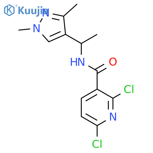 2,6-dichloro-N-1-(1,3-dimethyl-1H-pyrazol-4-yl)ethylpyridine-3-carboxamide structure