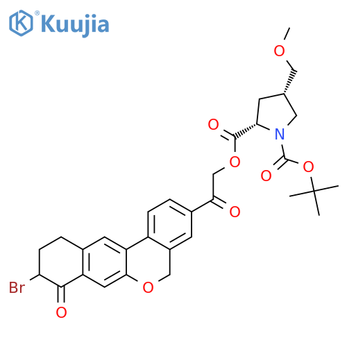 (2S,4s)-4-(methoxymethyl)-1,2-pyrrolidinedicarboxylic acid 2-[2-(9-bromo-8,9,10,11-tetrahydro-8-oxo-5h-benzo[d]naphtho[2,3-b]pyran-3-yl)-2-oxoethyl] 1-(1,1-dimethylethyl) ester structure