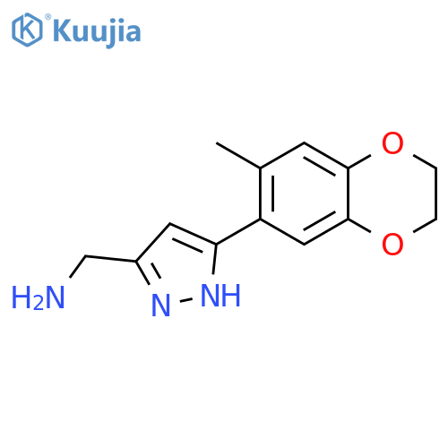 5-(7-methyl-2,3-dihydro-1,4-benzodioxin-6-yl)-1H-pyrazol-3-ylmethanamine structure