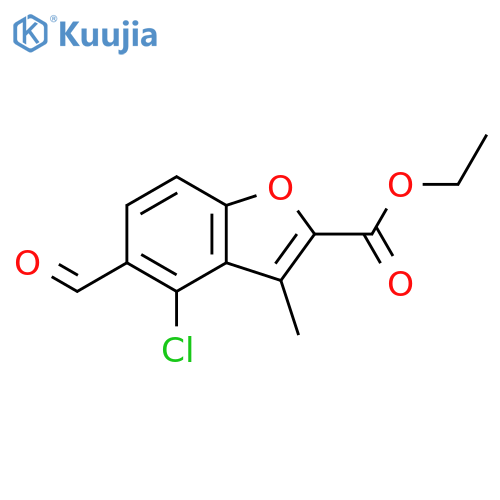 2-Benzofurancarboxylic acid, 4-chloro-5-formyl-3-methyl-, ethyl ester structure