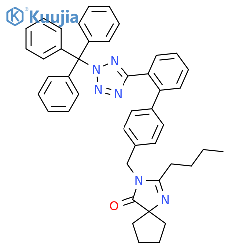2-Butyl-3-((2'-(2-trityl-2H-tetrazol-5-yl)-1,1'-biphenyl-4-yl)methyl)-1,3-diazaspiro4.4non-1-en-4-one structure