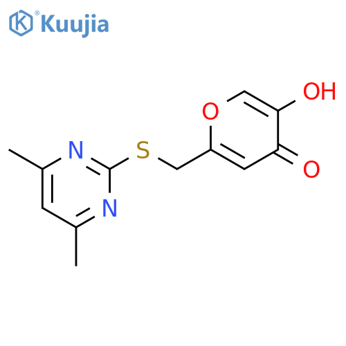 2-{[(4,6-dimethylpyrimidin-2-yl)sulfanyl]methyl}-5-hydroxy-4H-pyran-4-one structure