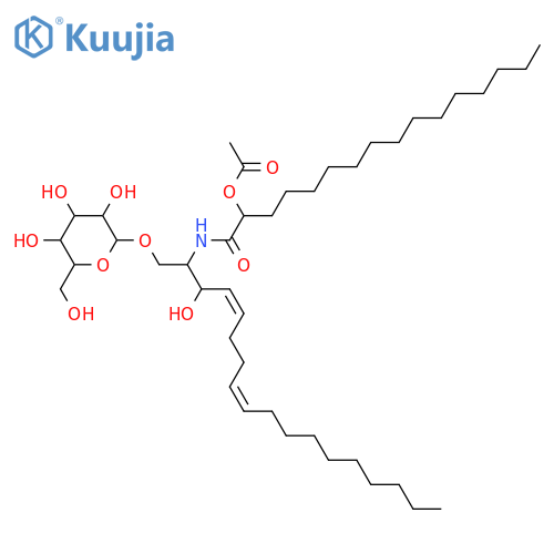 2-Amino-4,8-octadecadiene-1,3-diol; (2S,3R,4E,8E)-form, N-(2R-Acetoxyhexadecanoyl), 1-O-β-D-glucopyranoside structure