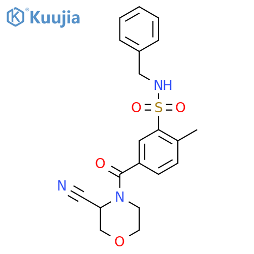 N-benzyl-5-(3-cyanomorpholine-4-carbonyl)-2-methylbenzene-1-sulfonamide structure