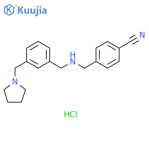 4-{({3-(pyrrolidin-1-yl)methylphenyl}methyl)aminomethyl}benzonitrile dihydrochloride structure