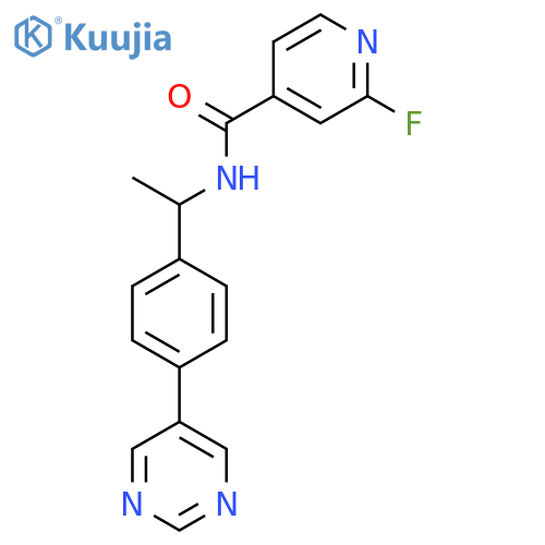 2-fluoro-N-{1-[4-(pyrimidin-5-yl)phenyl]ethyl}pyridine-4-carboxamide structure