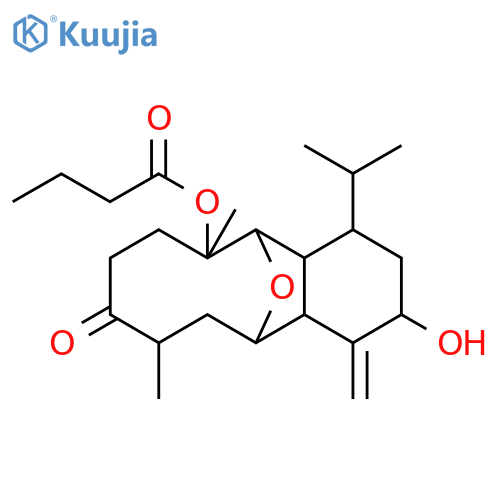 Butanoic acid,(2R,4S,4aS,5S,6S,10S,12S,12aS)-tetradecahydro-2-hydroxy-6,10-dimethyl-1-methylene-4-(1-methylethyl)-9-oxo-5,12-epoxybenzocyclodecen-6-ylester, rel-(+)- (9CI) structure