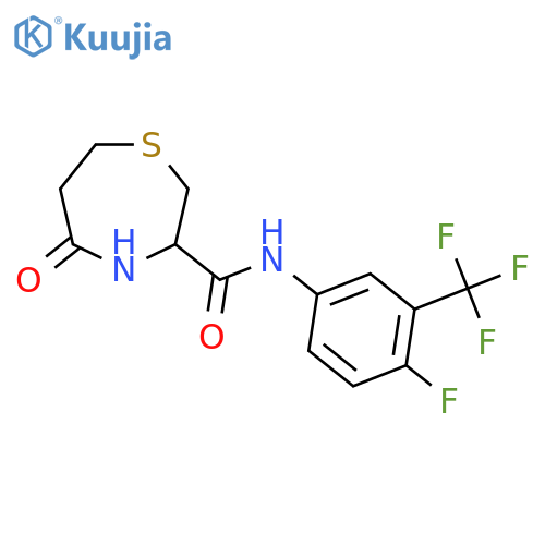 N-[4-fluoro-3-(trifluoromethyl)phenyl]-5-oxo-1,4-thiazepane-3-carboxamide structure