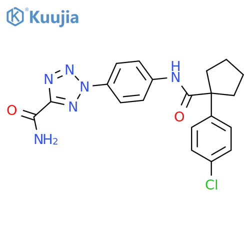 2-{4-1-(4-chlorophenyl)cyclopentaneamidophenyl}-2H-1,2,3,4-tetrazole-5-carboxamide structure