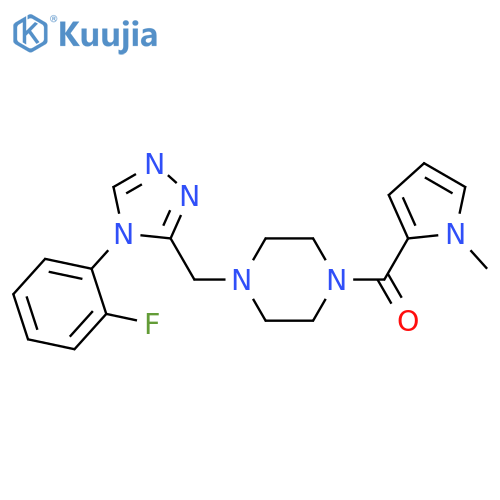 1-{[4-(2-fluorophenyl)-4H-1,2,4-triazol-3-yl]methyl}-4-(1-methyl-1H-pyrrole-2-carbonyl)piperazine structure
