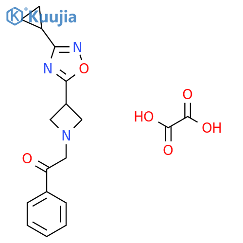 2-3-(3-cyclopropyl-1,2,4-oxadiazol-5-yl)azetidin-1-yl-1-phenylethan-1-one; oxalic acid structure