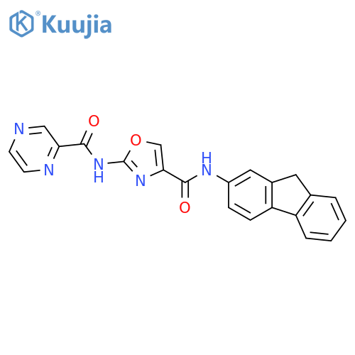 N-{4-(9H-fluoren-2-yl)carbamoyl-1,3-oxazol-2-yl}pyrazine-2-carboxamide structure