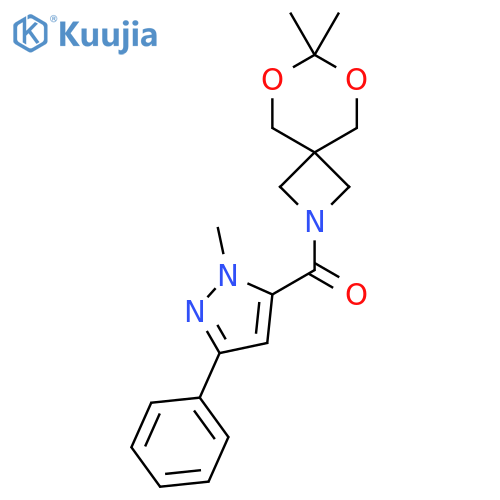 7,7-dimethyl-2-(1-methyl-3-phenyl-1H-pyrazole-5-carbonyl)-6,8-dioxa-2-azaspiro3.5nonane structure