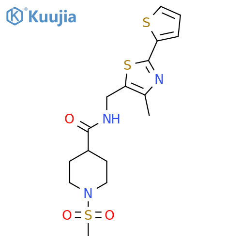 1-methanesulfonyl-N-{4-methyl-2-(thiophen-2-yl)-1,3-thiazol-5-ylmethyl}piperidine-4-carboxamide structure