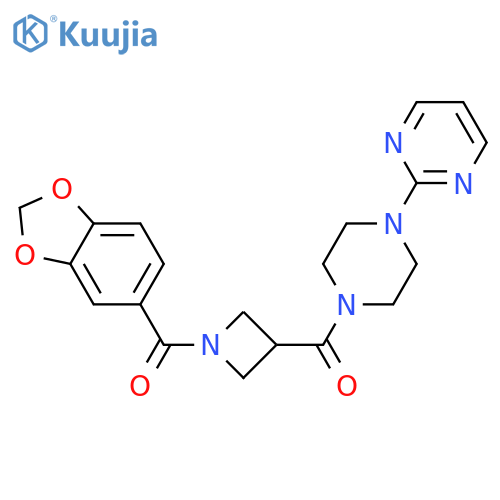 2-{4-[1-(2H-1,3-benzodioxole-5-carbonyl)azetidine-3-carbonyl]piperazin-1-yl}pyrimidine structure