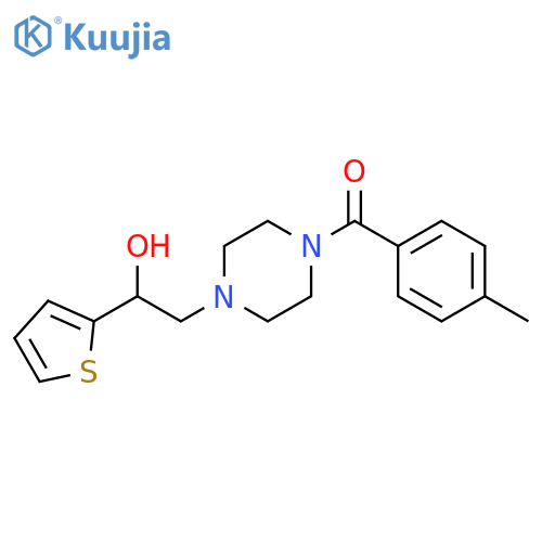 2-4-(4-methylbenzoyl)piperazin-1-yl-1-(thiophen-2-yl)ethan-1-ol structure