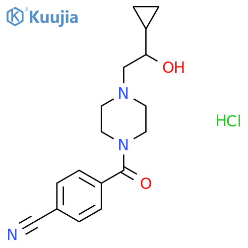 4-4-(2-cyclopropyl-2-hydroxyethyl)piperazine-1-carbonylbenzonitrile hydrochloride structure