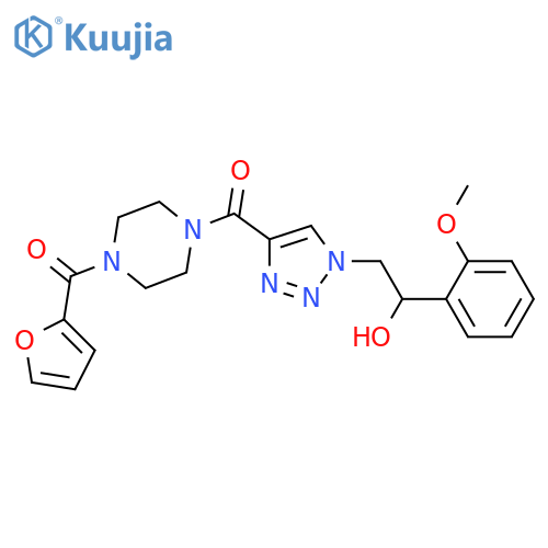2-{4-4-(furan-2-carbonyl)piperazine-1-carbonyl-1H-1,2,3-triazol-1-yl}-1-(2-methoxyphenyl)ethan-1-ol structure