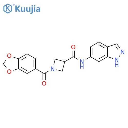 1-(2H-1,3-benzodioxole-5-carbonyl)-N-(1H-indazol-6-yl)azetidine-3-carboxamide structure