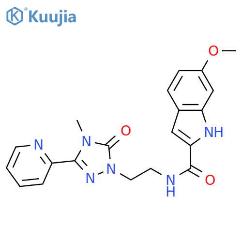 6-methoxy-N-{2-4-methyl-5-oxo-3-(pyridin-2-yl)-4,5-dihydro-1H-1,2,4-triazol-1-ylethyl}-1H-indole-2-carboxamide structure