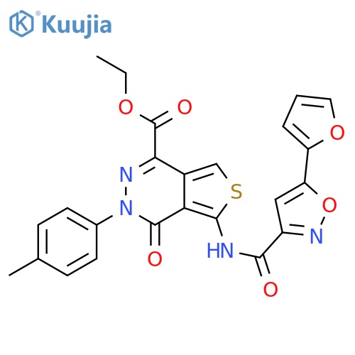 ethyl 5-5-(furan-2-yl)-1,2-oxazole-3-amido-3-(4-methylphenyl)-4-oxo-3H,4H-thieno3,4-dpyridazine-1-carboxylate structure