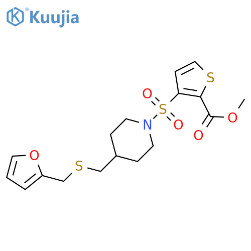 methyl 3-{[4-({[(furan-2-yl)methyl]sulfanyl}methyl)piperidin-1-yl]sulfonyl}thiophene-2-carboxylate structure