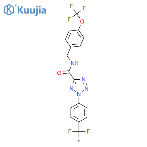 N-{4-(trifluoromethoxy)phenylmethyl}-2-4-(trifluoromethyl)phenyl-2H-1,2,3,4-tetrazole-5-carboxamide structure