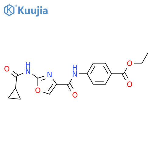 ethyl 4-(2-cyclopropaneamido-1,3-oxazole-4-amido)benzoate structure