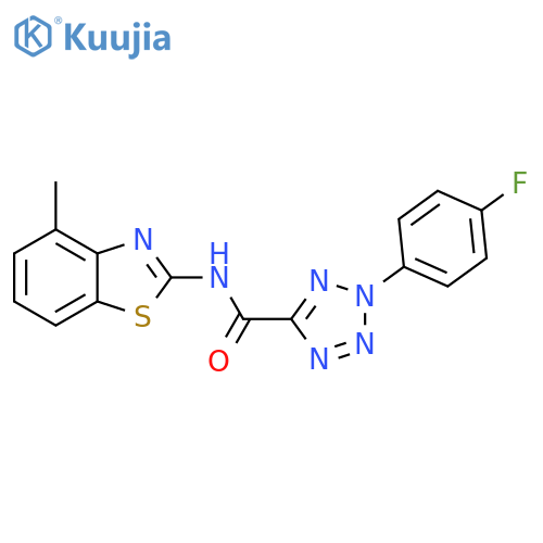 2-(4-fluorophenyl)-N-(4-methyl-1,3-benzothiazol-2-yl)-2H-1,2,3,4-tetrazole-5-carboxamide structure
