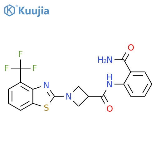 N-(2-carbamoylphenyl)-1-4-(trifluoromethyl)-1,3-benzothiazol-2-ylazetidine-3-carboxamide structure