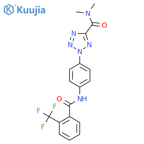 N,N-dimethyl-2-{4-2-(trifluoromethyl)benzamidophenyl}-2H-1,2,3,4-tetrazole-5-carboxamide structure