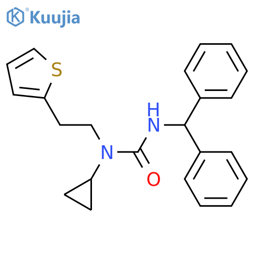 3-cyclopropyl-1-(diphenylmethyl)-3-[2-(thiophen-2-yl)ethyl]urea structure