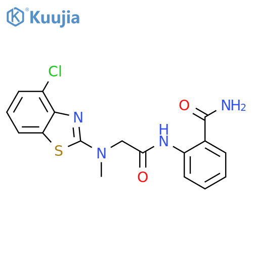 2-{2-(4-chloro-1,3-benzothiazol-2-yl)(methyl)aminoacetamido}benzamide structure