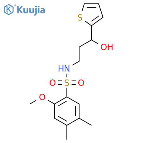 N-3-hydroxy-3-(thiophen-2-yl)propyl-2-methoxy-4,5-dimethylbenzene-1-sulfonamide structure
