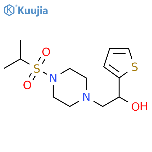 2-4-(propane-2-sulfonyl)piperazin-1-yl-1-(thiophen-2-yl)ethan-1-ol structure