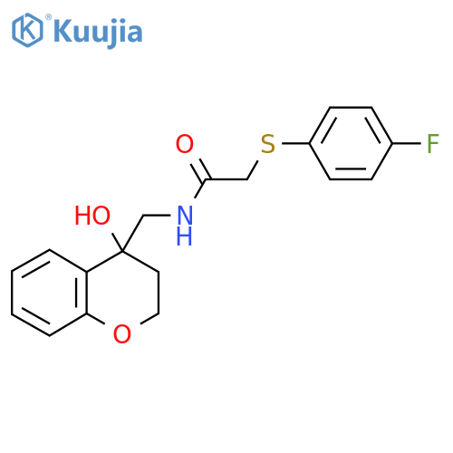 2-(4-fluorophenyl)sulfanyl-N-(4-hydroxy-3,4-dihydro-2H-1-benzopyran-4-yl)methylacetamide structure