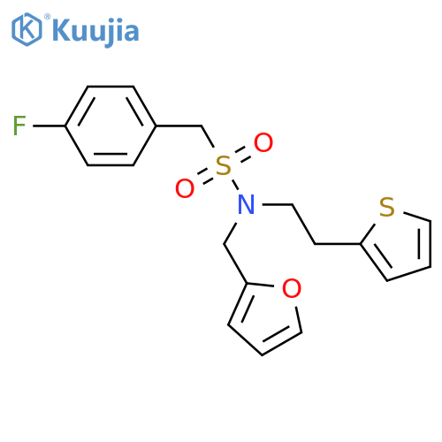 1-(4-fluorophenyl)-N-(furan-2-yl)methyl-N-2-(thiophen-2-yl)ethylmethanesulfonamide structure