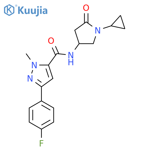 N-(1-cyclopropyl-5-oxopyrrolidin-3-yl)-3-(4-fluorophenyl)-1-methyl-1H-pyrazole-5-carboxamide structure