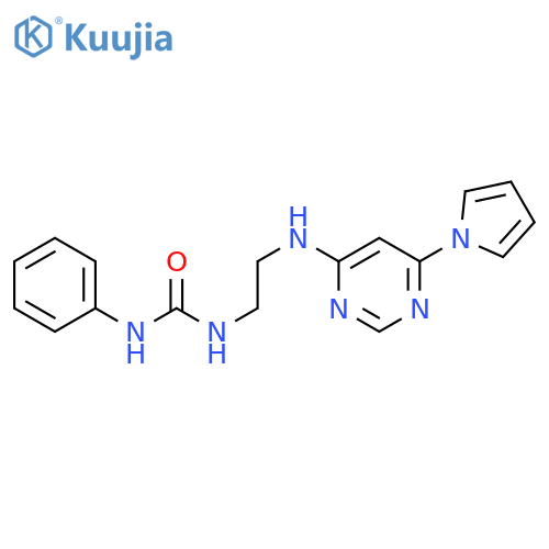 1-phenyl-3-(2-{[6-(1H-pyrrol-1-yl)pyrimidin-4-yl]amino}ethyl)urea structure