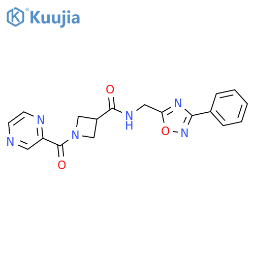 N-(3-phenyl-1,2,4-oxadiazol-5-yl)methyl-1-(pyrazine-2-carbonyl)azetidine-3-carboxamide structure