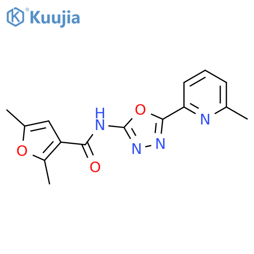 2,5-dimethyl-N-[5-(6-methylpyridin-2-yl)-1,3,4-oxadiazol-2-yl]furan-3-carboxamide structure