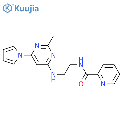 N-(2-{[2-methyl-6-(1H-pyrrol-1-yl)pyrimidin-4-yl]amino}ethyl)pyridine-2-carboxamide structure