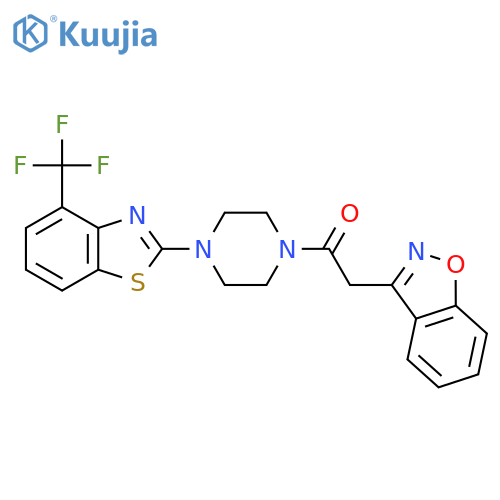 2-(1,2-benzoxazol-3-yl)-1-{4-[4-(trifluoromethyl)-1,3-benzothiazol-2-yl]piperazin-1-yl}ethan-1-one structure
