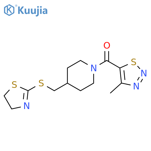 4-[(4,5-dihydro-1,3-thiazol-2-ylsulfanyl)methyl]-1-(4-methyl-1,2,3-thiadiazole-5-carbonyl)piperidine structure