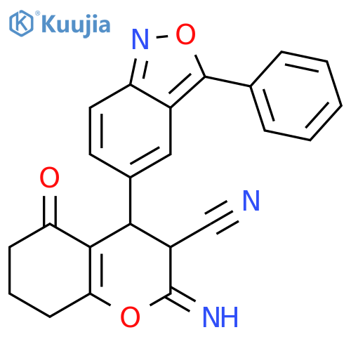 2-imino-5-oxo-4-(3-phenyl-2,1-benzoxazol-5-yl)-3,4,5,6,7,8-hexahydro-2H-1-benzopyran-3-carbonitrile structure