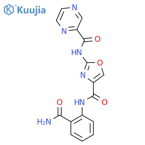 N-{4-(2-carbamoylphenyl)carbamoyl-1,3-oxazol-2-yl}pyrazine-2-carboxamide structure