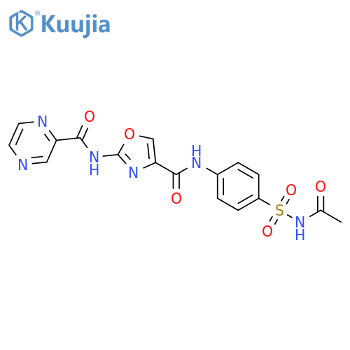 N-(4-{4-(acetamidosulfonyl)phenylcarbamoyl}-1,3-oxazol-2-yl)pyrazine-2-carboxamide structure