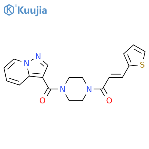 (2E)-1-(4-{pyrazolo[1,5-a]pyridine-3-carbonyl}piperazin-1-yl)-3-(thiophen-2-yl)prop-2-en-1-one structure