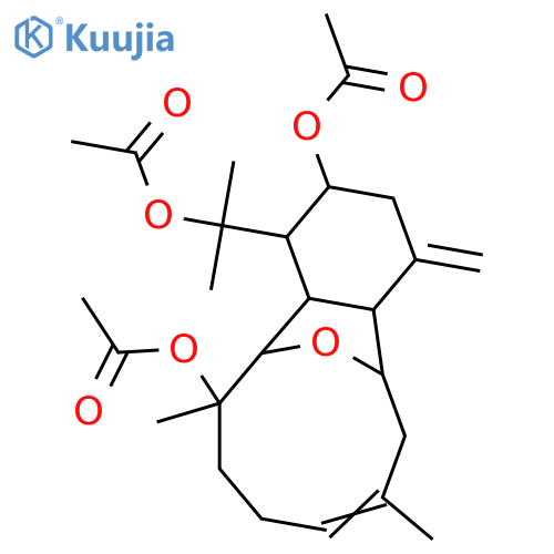 6,13-Epoxy-4(18),8-eunicelladiene-2,12,15-triol; (2α,6α,8E,12β,13α)-form, Tri-Ac structure