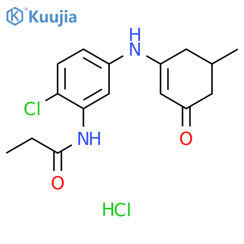 N-{2-chloro-5-[(5-methyl-3-oxocyclohex-1-en-1-yl)amino]phenyl}propanamide hydrochloride structure